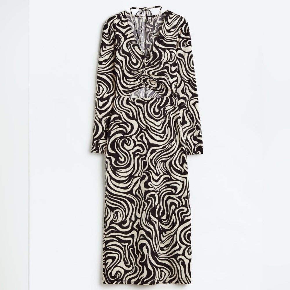Bodycon Dress with Drawstring | Size: XS | Color: Black with pattern
